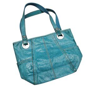 Fossil Turquoise Genuine Leather Handbag With‎ Dual Straps & Interior Pocket